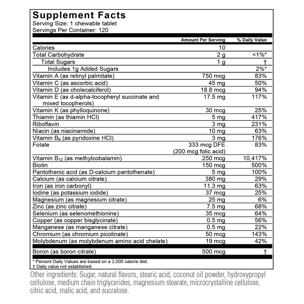 Tabela Nutricional BariatricPal "ALL-IN-ONE" Chewable Multivitamin with Calcium Citrate & Iron - Mixed Berry