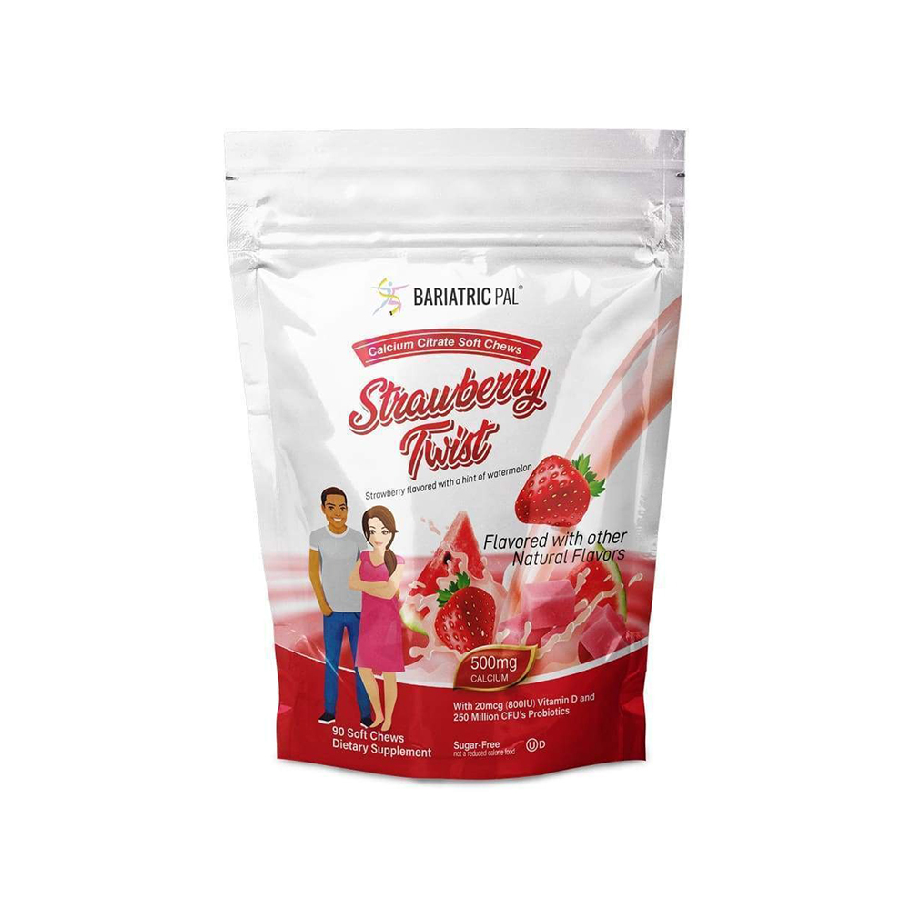 BariatricPal Sugar-Free Calcium Citrate Soft Chews 500mg with Probiotics - Strawberry Watermelon Twist
