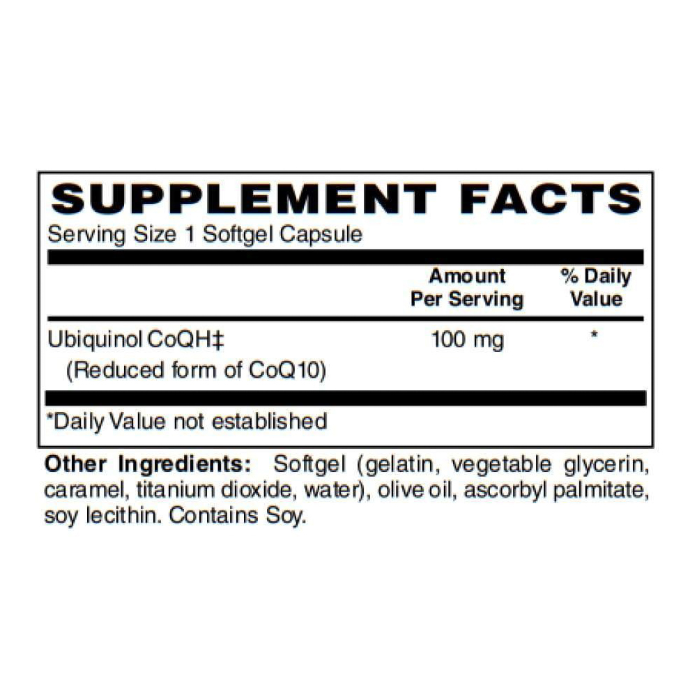 Tabela Nutricional Ubiquinol CoQH Reduced Form of CoQ10 for Enhanced Absorption - Easy Swallow Softgels