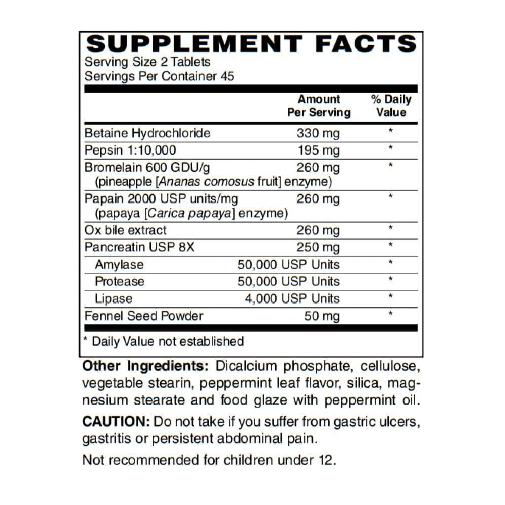 Tabela Nutricional Superzymes Digestive Aid Tablets by BariatricPal - Supports Digestive Enzymatic Activity