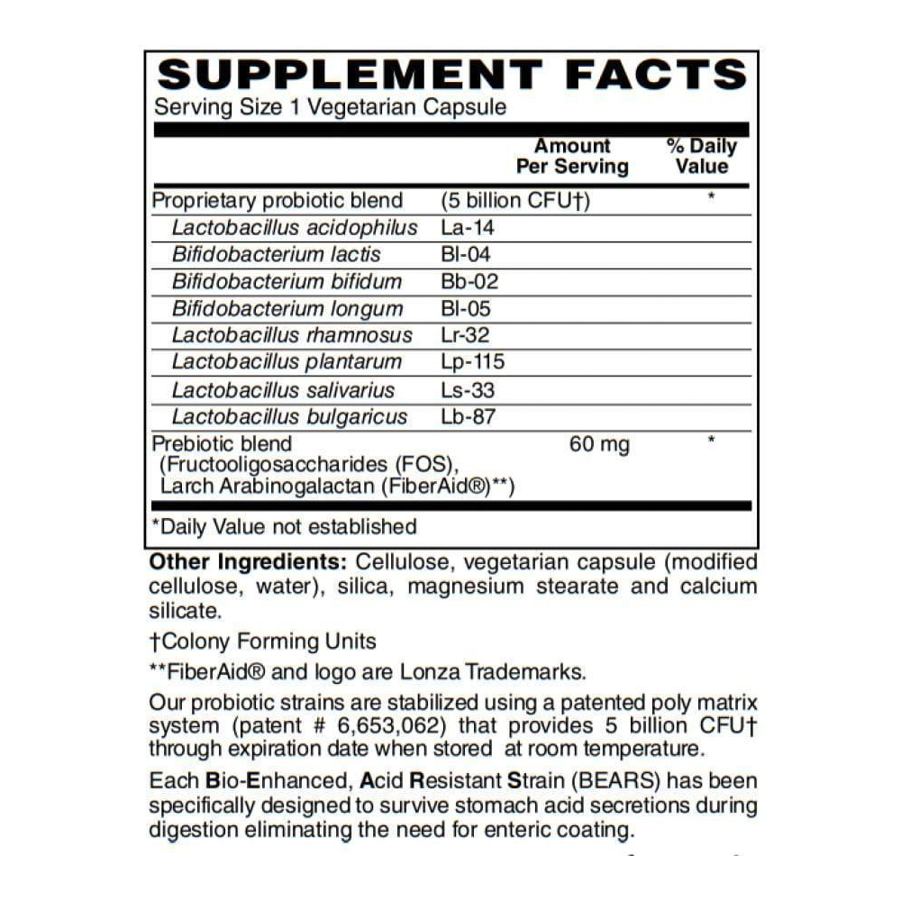 Tabela Nutricional Suprema Dophilus Prebiotic & Probiotic Gastrointestinal & Immune Health 5 Billion CFU Vegetarian Capsules