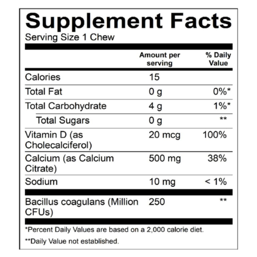 Tabela Nutricional BariatricPal Sugar-Free Calcium Citrate Soft Chews 500mg with Probiotics - French Vanilla Caramel