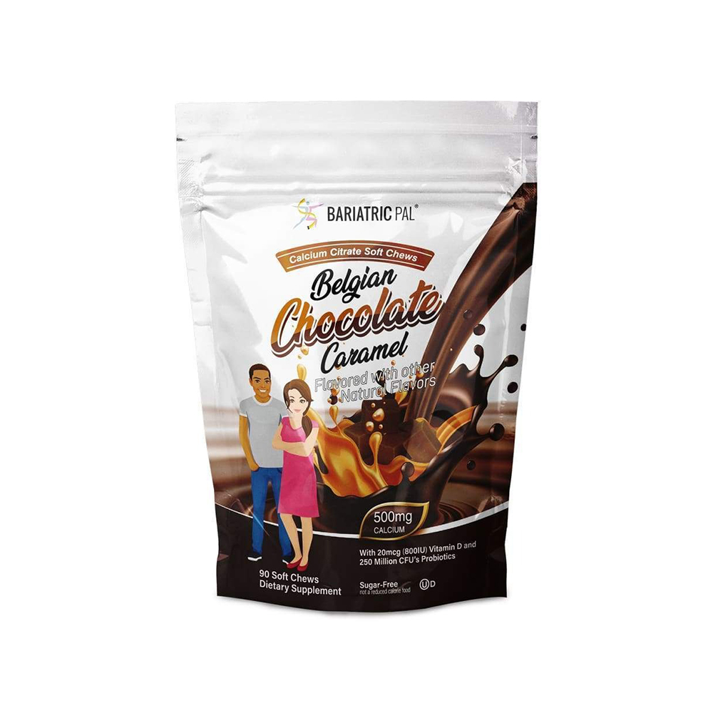 BariatricPal Sugar-Free Calcium Citrate Soft Chews 500mg with Probiotics - Belgian Chocolate Caramel